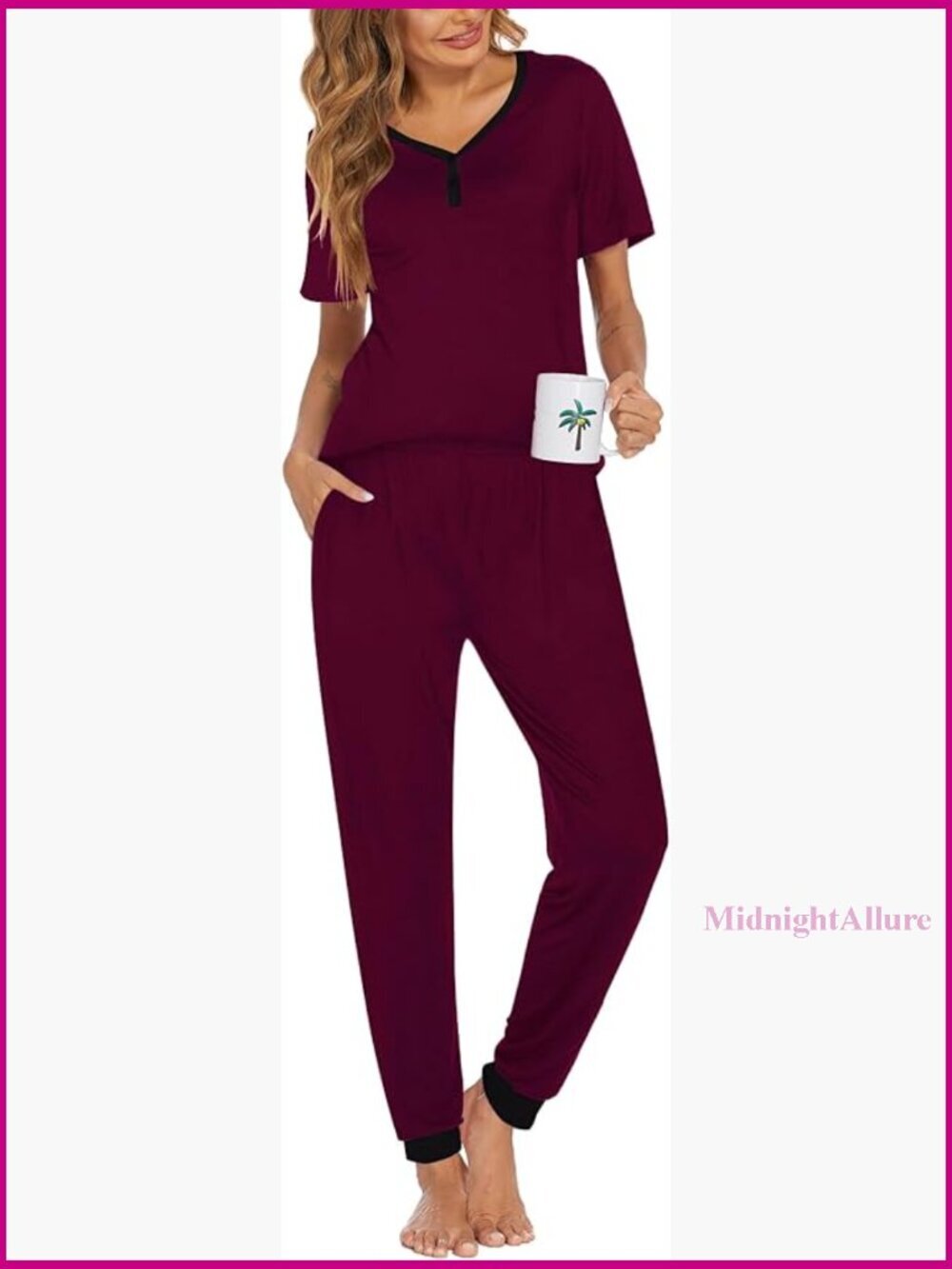 Women's 2 Piece Lounge Set Short Sleeve PJs Joggers Long Pants Sleepwear with